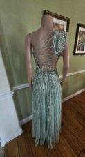 NWT Mac Duggal [ 8 ] 5565 Sequined One Shoulder A Line Gown Pistachio J738