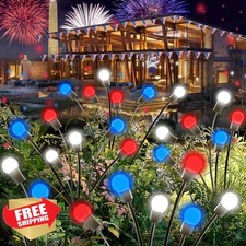 YIQU 4th of July Solar Garden Lights 8 Pack Red White Blue