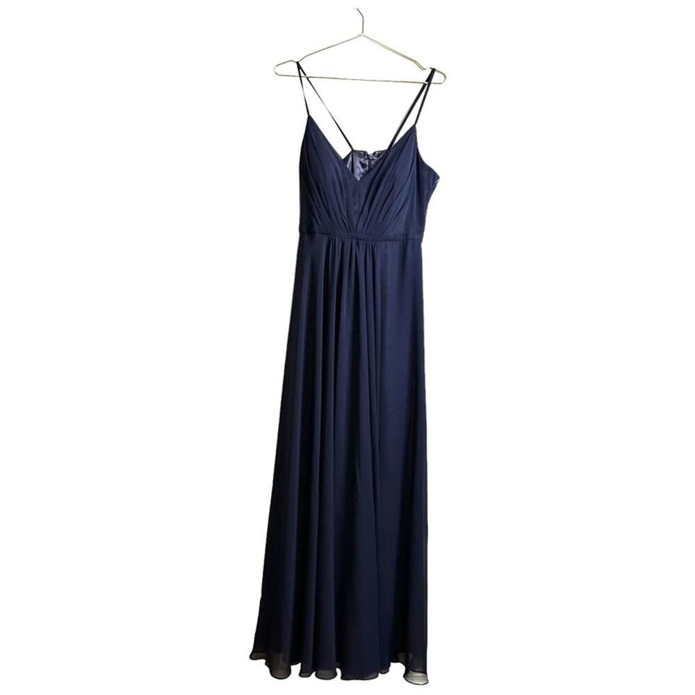 Eliza J Shirred V-Neck Gown Navy Blue Size 8 NWT