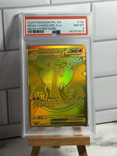 2025 POKEMON PFL EN-PHANTASMAL FLAMES MEGA HYPER RARE MEGA CHARIZARD X EX PSA 8