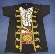 Pirate Costume Skull Graphic T-Shirt Men Black Cotton Large Short Sleeve L