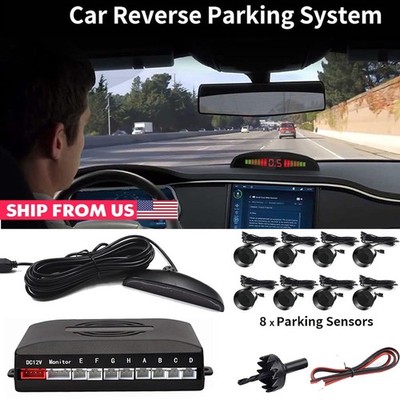 8 Parking Sensor LED Car Backup Reverse Rear Radar Monitor Detector Alarm System