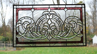 Stained glass window panel Clear Beveled glass panel 34''W x 20''H