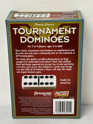 Double Six Tournament Dominoes by Pressman - New Sealed - Ages 5+ 2-4 Players - Picture 6 of 6