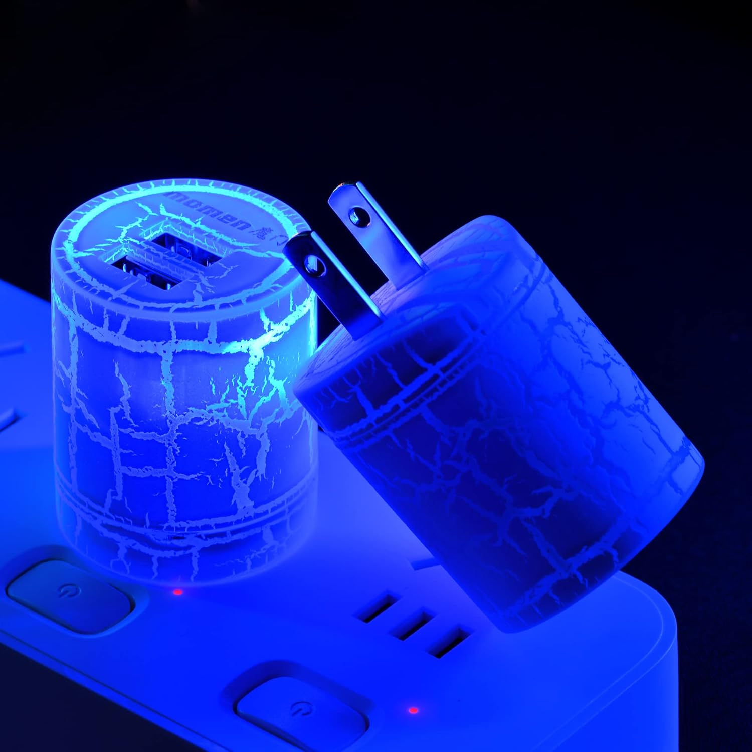 2-Pack USB Wall Charger with Blue LED Night Light – 5V 2.1A Fast Charging Power Adapter