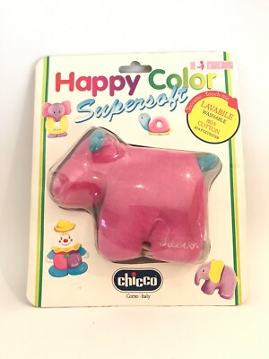 Vintage chicco supersoft stuffed animal cow, washable, happy color collection