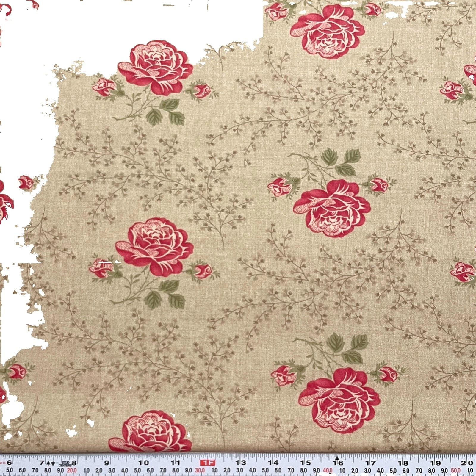 Flores y plantas de algodón telas artesanales Marrón