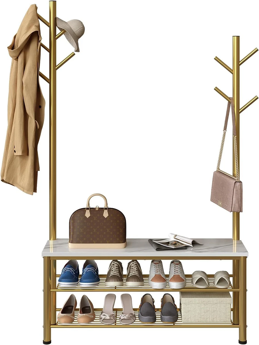 Yusong Shoe Bench with 2 Hall Tree Coat Racks Stand 35.4