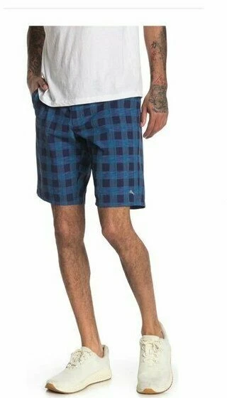 Tommy Bahama Mens Blue Check Pockets Logo Golf Bermuda Shorts Sz 30 New