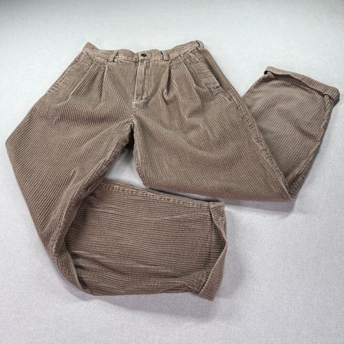 VTG Eddie Bauer Pants Womens Sz 10 Petite Brown Pleated Wide Wale Cuffed Hiking - Picture 2 of 16