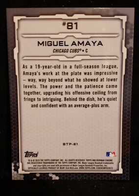 2019 Bowman Chrome Miguel Amaya Green 54/99 Top 100 #81 RC Chicago