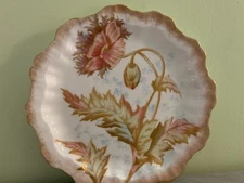 BEAUTIFUL UNMARKED HAND PAINTED CABINET PLATE GOLD RIM POPPY FLOWER