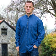 Agency International Denim Irish Grandfather's Banded Collar Shirt