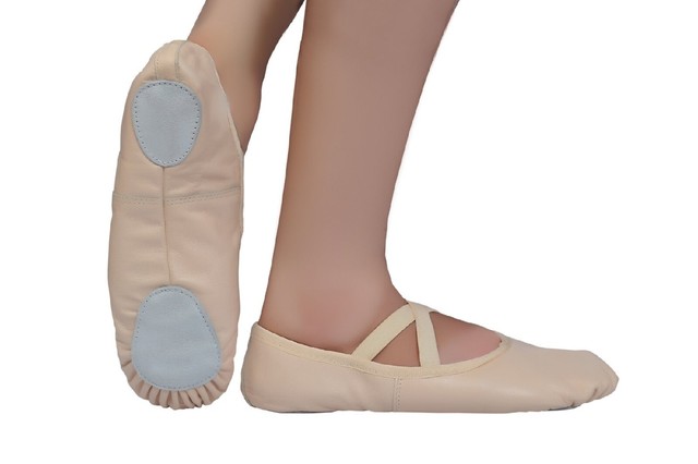 Zapatos de ballet, zapatos de ballet de cuero rosa suela completa tallas para niños y adultos