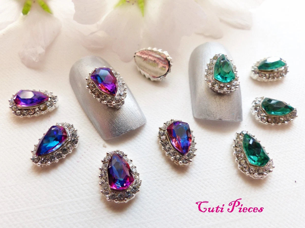 3D Nail Art Tear Droplet Purple Emerald Silver Rhinestone Frame Jewels Gem  Alloy | eBay