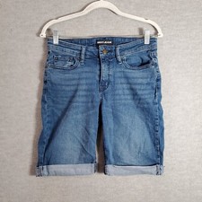DKNY Women Shorts 4 Blue Jean Bermuda Cuffed Mid Rise Pockets Inseam 9"