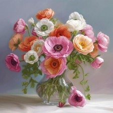 Bead Embroidery Kit Anemones Flowers Bead needlepoint stitching Tela Artis