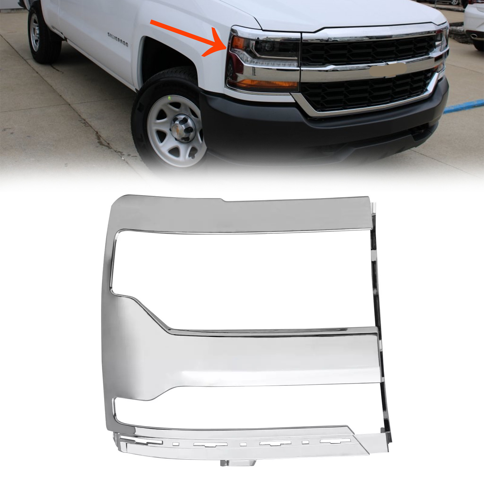 For 2016-2018 Chevy Silverado 1500 LD Chrome Headlight Bezel Cover Passenger