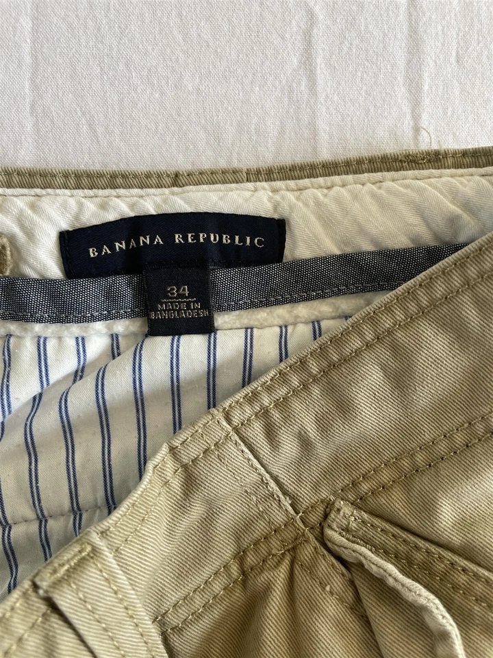 Pantalones Cortos Banana Republic 34x10.5" Caqui Clásicos Algodón Sarga Carga Para Hombre Foto 3 de 4