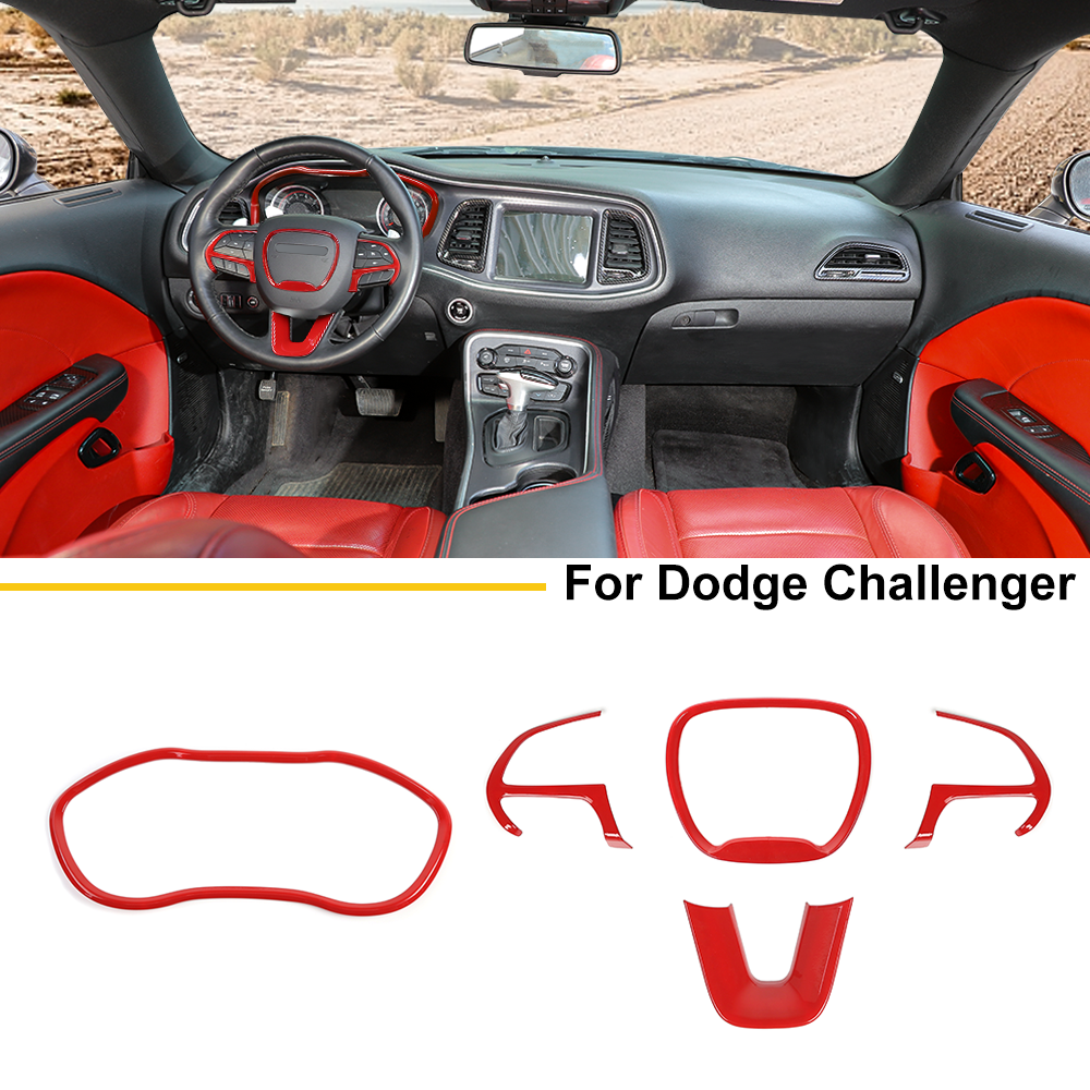 Red Steering Wheel Cover & Dashboard Trim Accessories for Dodge Challenger 2015+