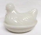 Vintage Hazel White Milk Glass Hen on Nest Basket Bowl Candy Lidded Dish 3.5”