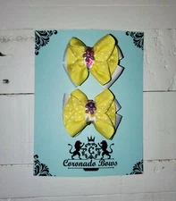 Yellow dotted hair bows for babies, teens and adults girls