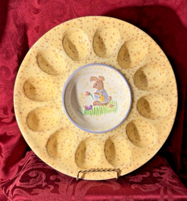 Baum Bros Yellow Speckled Egg Plate Style-Eyes With Easter Rabbit Center