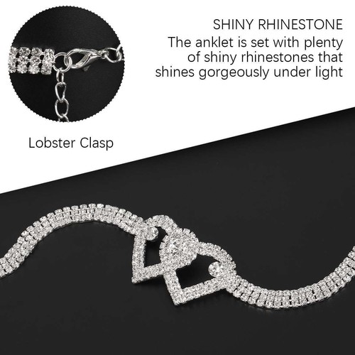 Double Heart Anklet Bracelet Love Barefoot Chain Bling Crystal Ankle Bracelet US - Picture 9 of 12