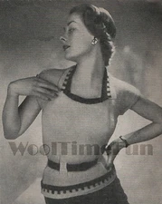 Vintage Knitting Pattern 1950s Lady's Square Neck Top/Jumper.