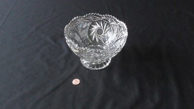 American Brilliant Glass Crystal Pedestal Bowl pinwheel designs & sawtooth edge