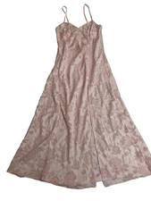 Vintage Victoria  s Secret Gold Label Full Length Slit Slip Nightgown Sz M Pink