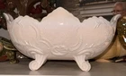 Vintage Jeannette Blush Shell Pink Lombardi Pattern Milk Glass Oval Footed Bowl