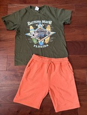 Lot 2 Boy Set Primark Orange Cotton Shorts Green Cotton T-shirt M/L 9-10-12