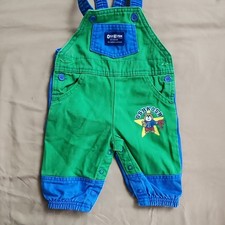 OshKosh B'gosh VTG Baby Overalls Green/Blue Colorblock Denim Bear 3-6M