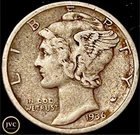 1936 Mercury Dime - 90% Silver - Nice Original Circulated Coin JC148
