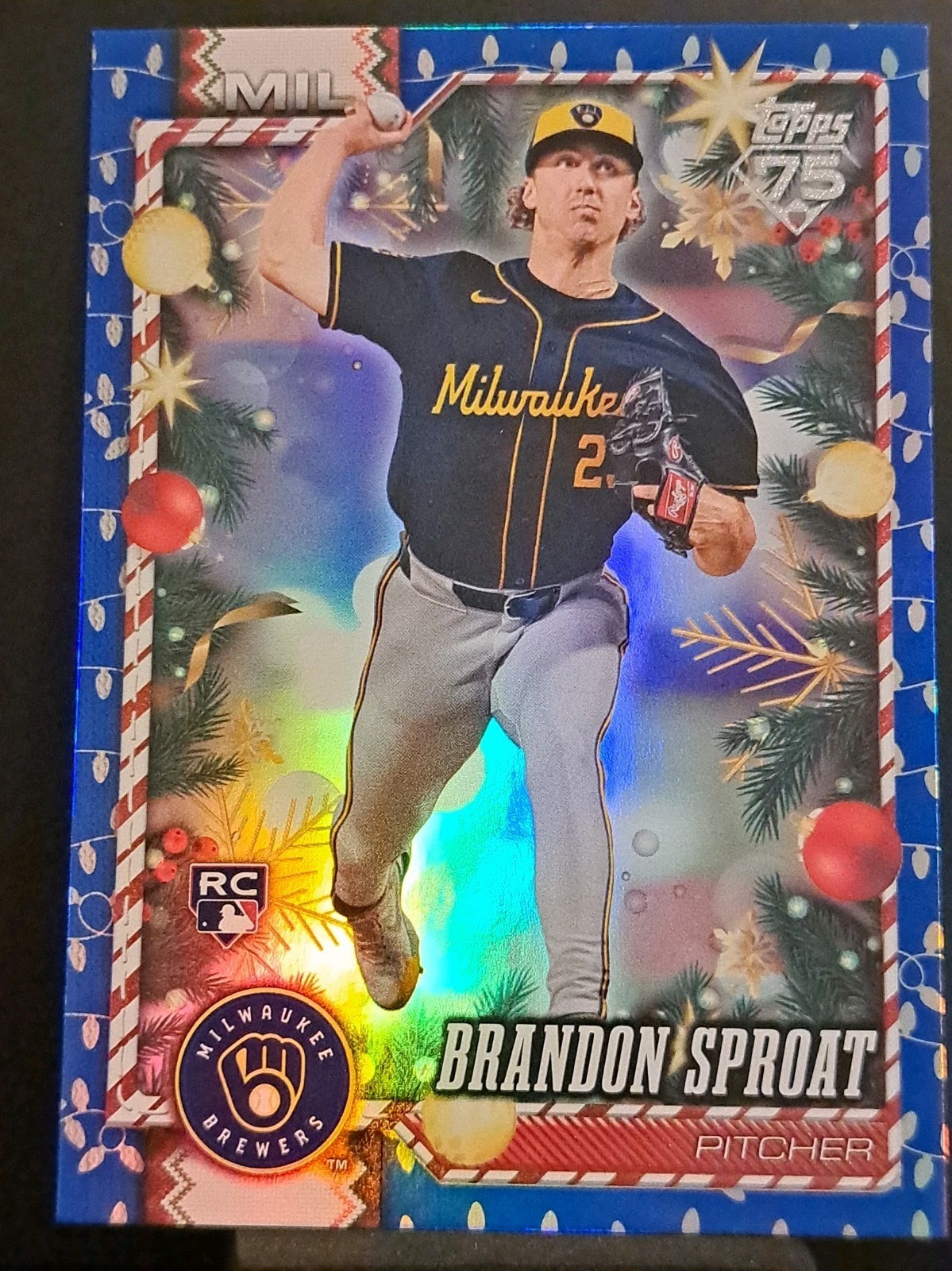 2026 Topps Holiday - Brandon Sproat RC Blue Metalic Holiday Lights #H61 Brewers
