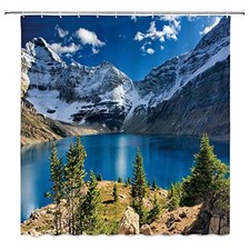 Mountain Shower Curtain Nature Landscape Mountain Lake Blue Sky White Cloud