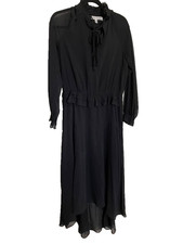 Banana Republic x Olivia Palmero Tie Neck Black Chiffon Ruffle Dress Medium