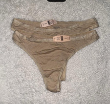 VTG NWT 100 Cotton Victoria's Secret Low Rise Thong Beige M 2 pairs. Y2K