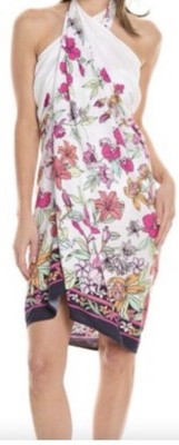 NWT Tommy Bahama White Summer Floral Pareo Sarong Cover Up Dress O/S