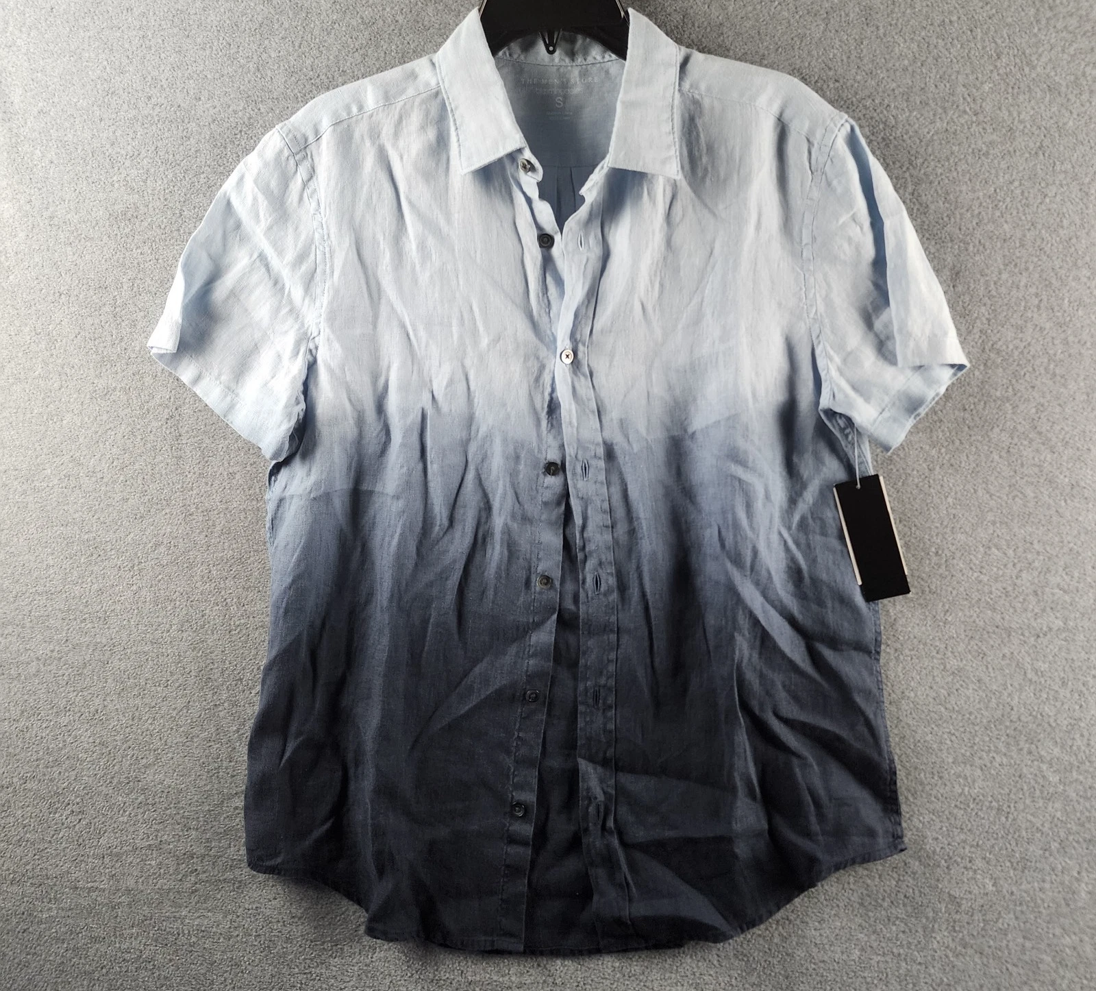 The Men's Store at Bloomingdale's Dip Dye Short Sleeve Linen Shirt S Blue Ombre~