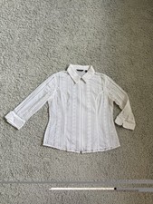 White Zip-Up Jacket by Samuel Dong 3/4 Sleeve Broderie Anglaise Top Sz XL