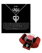 Preserved Flowers Rose Box with Double Heart Necklace, Eternal Rose Gifts for Wi