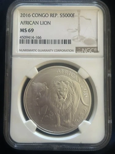 2016 AFRICA CONGO 1 OZ .999 SILVER AFRICAN LION NGC MS70