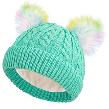 Kids Winter Knitted Beanie Hat, Colorful Pompom Snow Ski Hat for Girls Boys, ...