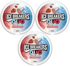 3 Ice Breakers Duo Fruit  Cool STRAWBERRY Sugar Free Breath Mints BB 7/2027 