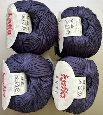 Lot Of 4 Skeins Of Elegant Soft Katia Arte 100% Cotton Ribbon Yarn, #5 Navy