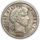 1907 Barber Silver Dime Choice Extremely Fine XF+ Coin, Light Cleaning #24695