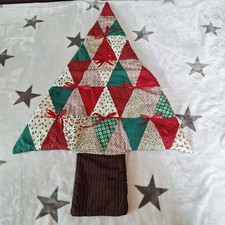 Vintage Quilted Patchwork Christmas Tree Boho Wall Hanging Hand Made Sewn