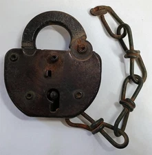 Large Antique Padlock with Chain Vintage Locked Missing Key Vintage MFC